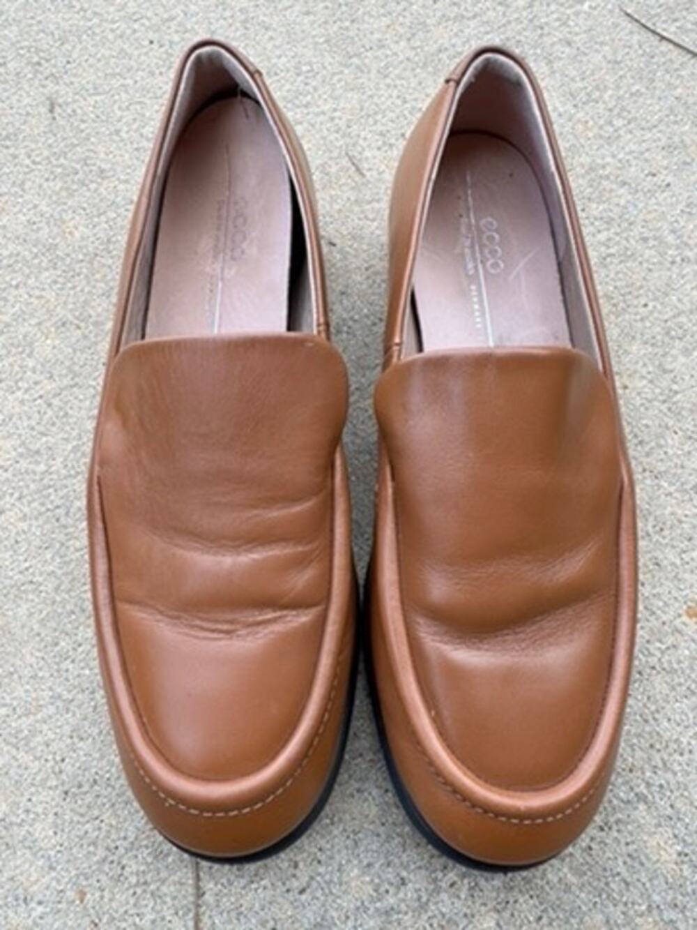 ECCO Dual Fit Leather Loafers Women's US 9 EU 40 Cognac Brown Slip On Comfort